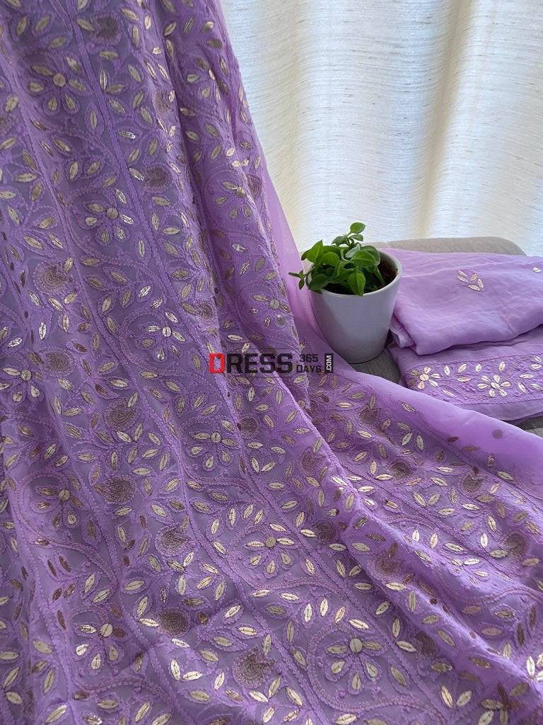 Lilac Chikankari Gota Patti Kurta Dupatta Set Suits