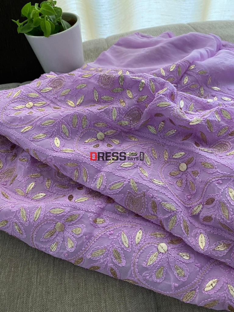 Lilac Chikankari Gota Patti Kurta Dupatta Set Suits