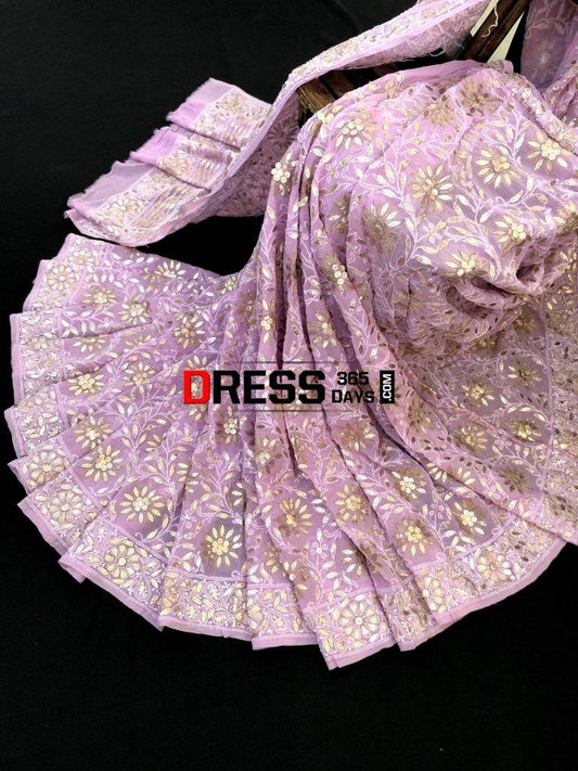 Lilac Gota Patti Chikankari Saree