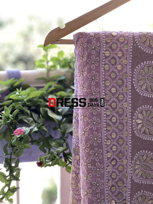 Lilac Gota Patti Chikankari Saree