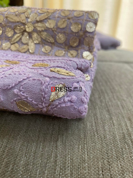 Lilac Gota Patti Neckline Chikankari Kurta Dupatta Suits