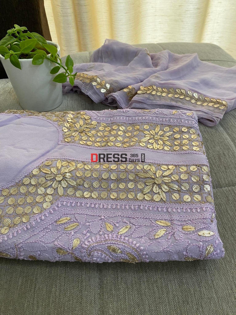 Lilac Gota Patti Neckline Chikankari Kurta Dupatta Suits