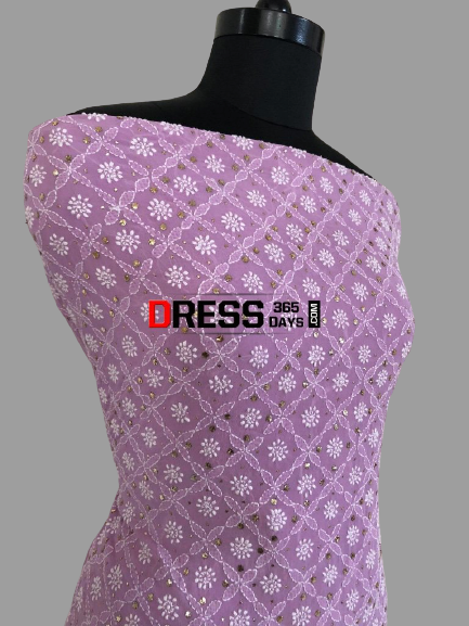 Lilac Hand Embroidered Chikankari Suit - Dress365days