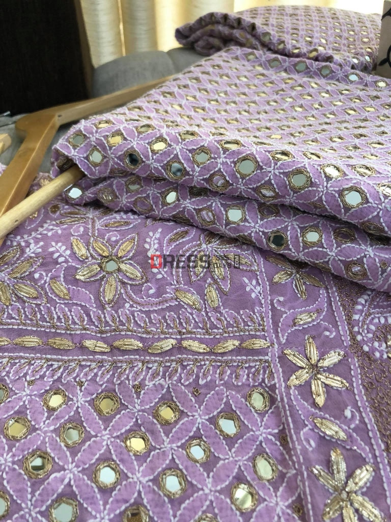 Lilac Mirror Gota Patti Chikankari Lehenga Set