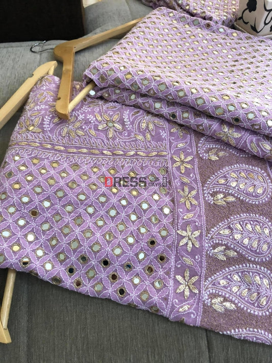 Lilac Mirror Gota Patti Chikankari Lehenga Set