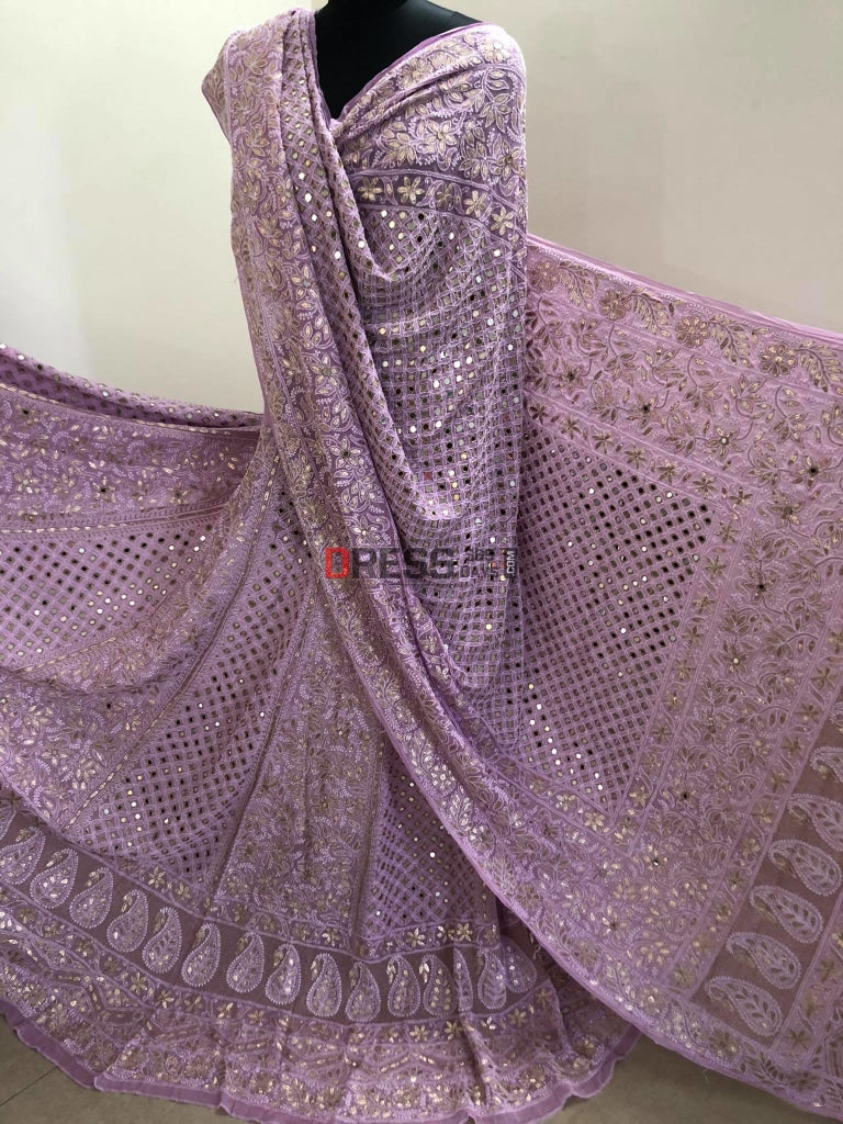 Lilac Mirror Gota Patti Chikankari Lehenga Set