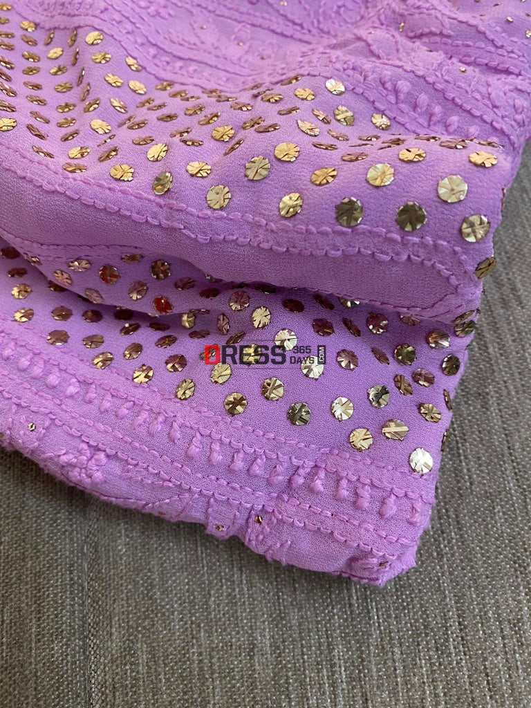 Lilac Mukaish Neckline Chikankari Kurta Dupatta Suits