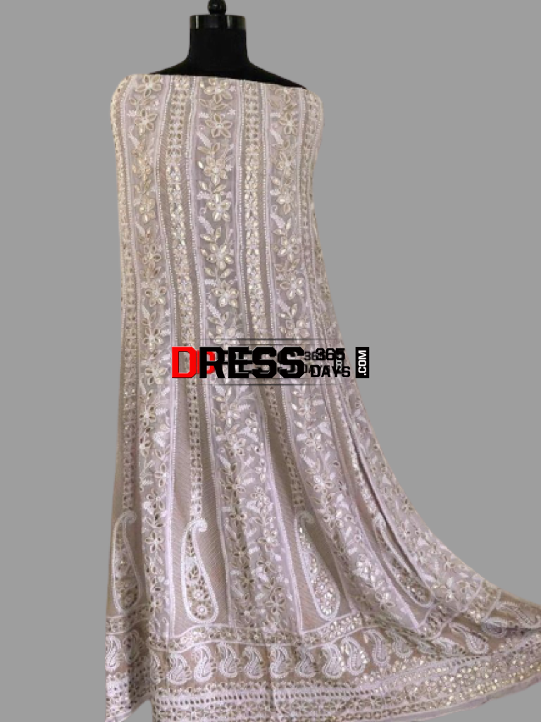 Lilac Pearl And Gota Patti Chikan Work Anarkali (Anarkali Dupatta) Chikankari
