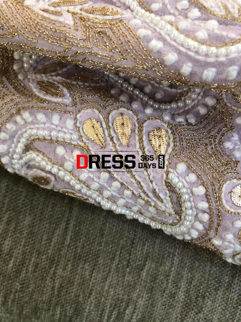 Lilac Pearl And Gota Patti Chikan Work Anarkali (Anarkali Dupatta) Chikankari