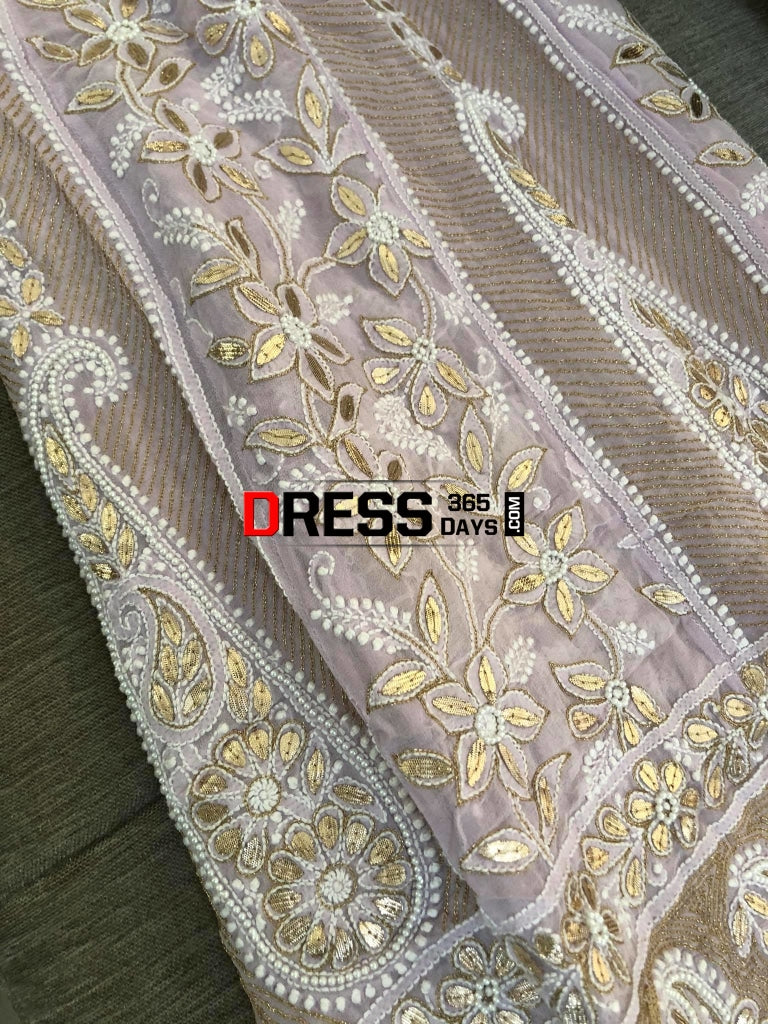 Lilac Pearl And Gota Patti Chikan Work Anarkali (Anarkali Dupatta) Chikankari