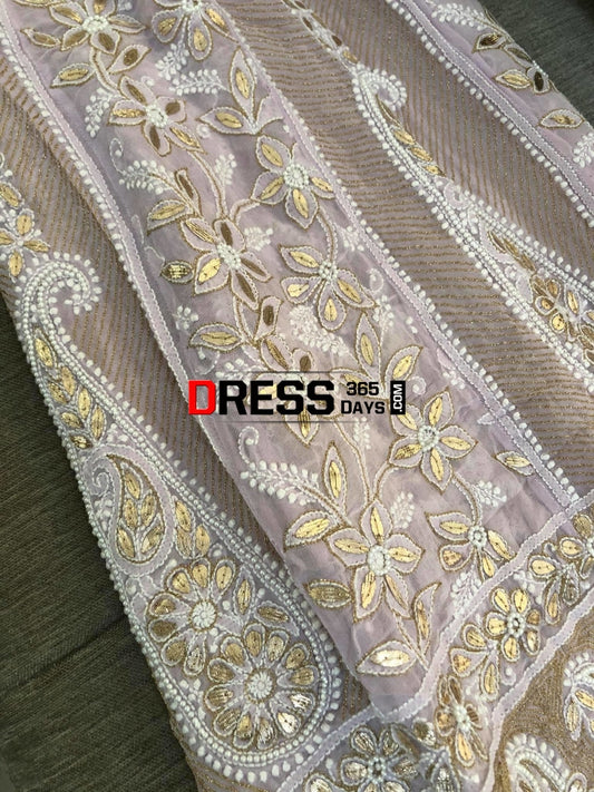 Lilac Pearl And Gota Patti Chikan Work Anarkali (Anarkali Dupatta) Chikankari