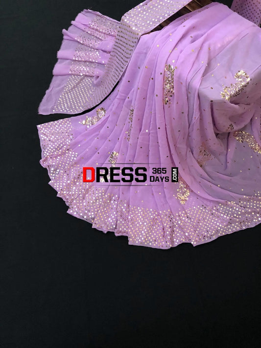 Lilac Pure Georgette Kamdani Saree Chikankari