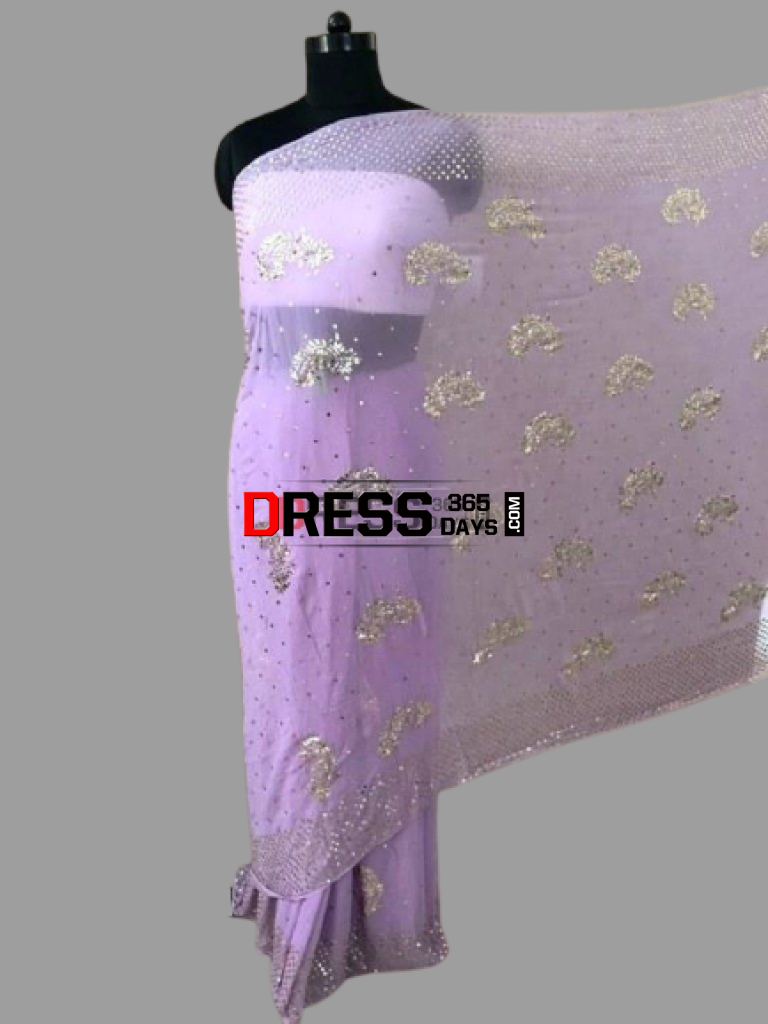 Lilac Pure Georgette Kamdani Saree Chikankari
