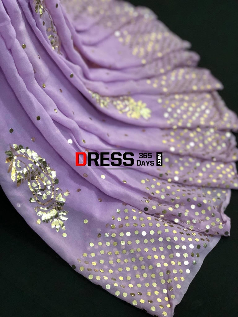 Lilac Pure Georgette Kamdani Saree Chikankari