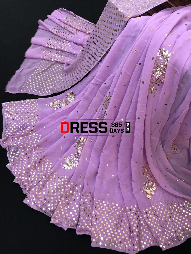 Lilac Pure Georgette Kamdani Saree Chikankari