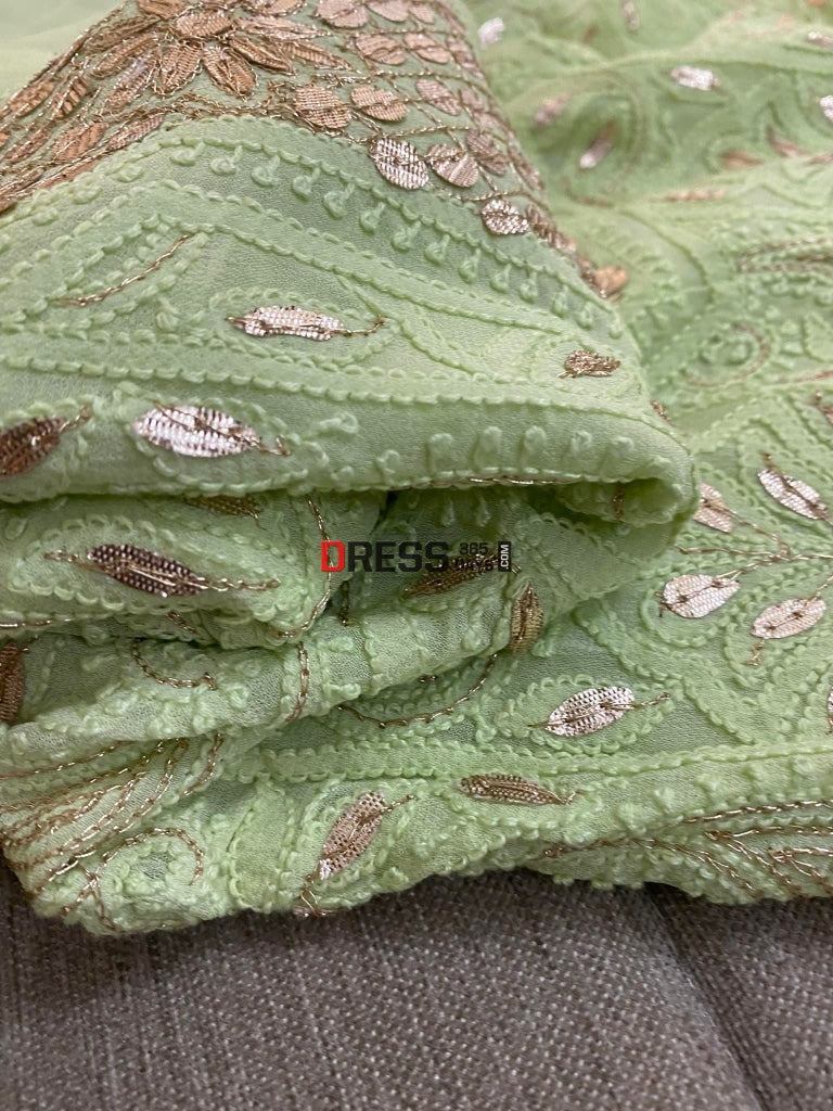 Lime Green Chikankari Gota Patti Neckline Kurta Dupatta Set Suits