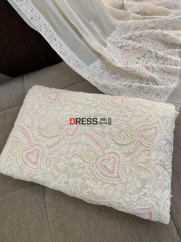 Lucknowi Chikankari Pearl Work Kurta Dupatta Set Suits