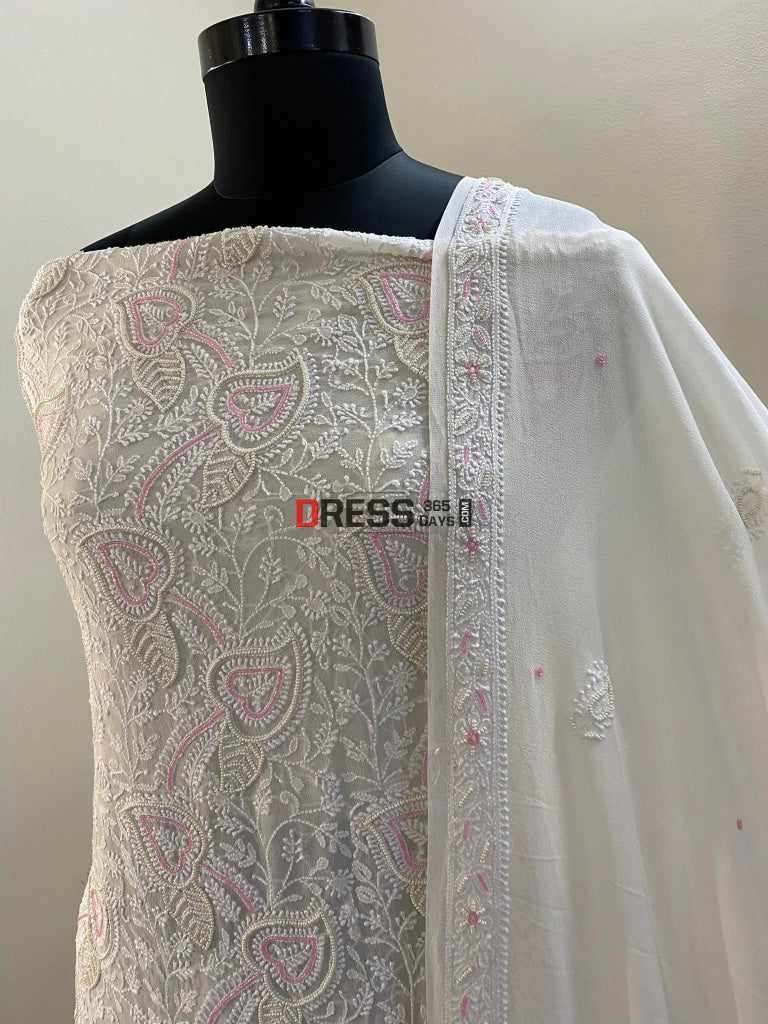 Lucknowi Chikankari Pearl Work Kurta Dupatta Set Suits