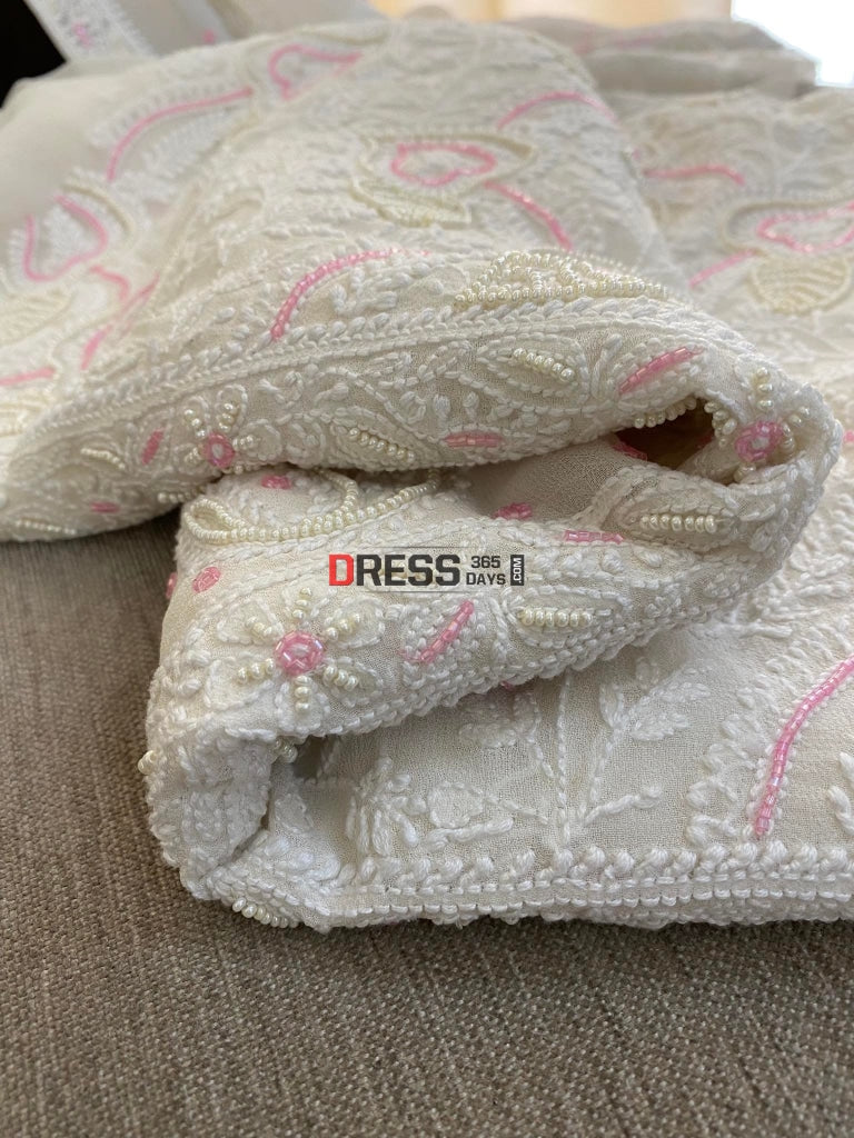 Lucknowi Chikankari Pearl Work Kurta Dupatta Set Suits