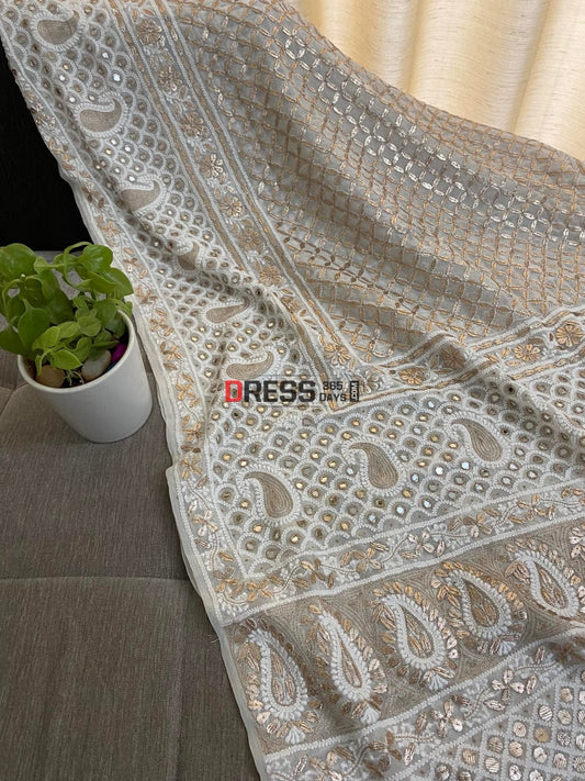 Lucknowi Mirror & Gota Patti Chikankari Dupatta