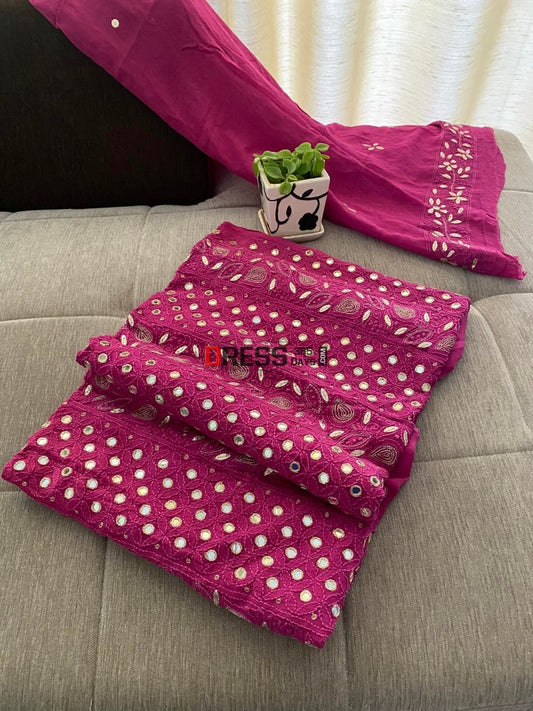 Magenta Mirror & Gota Patti Lucknowi Chikankari Suit Suits