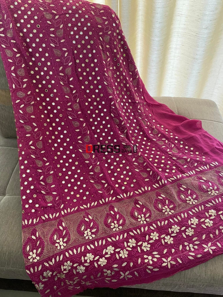 Magenta Mirror & Gota Patti Lucknowi Chikankari Suit Suits