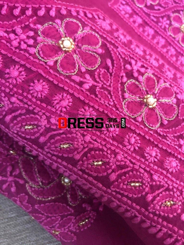 Magenta Organza Beads Chikankari Suit With Heavy Banarasi Dupatta Suits
