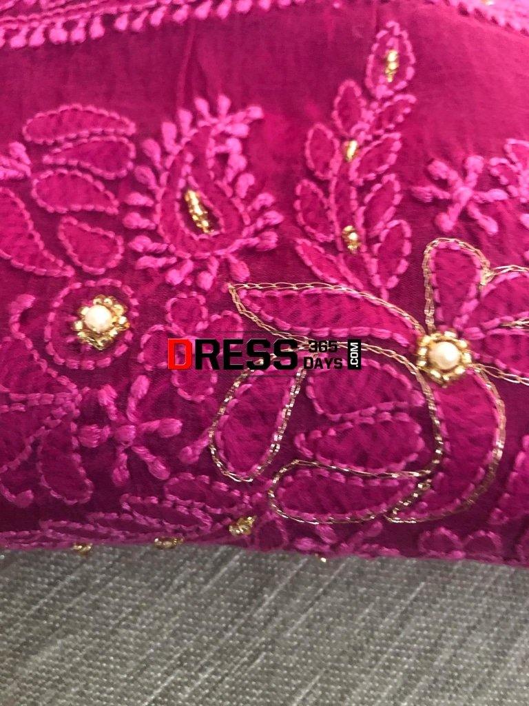 Magenta Organza Beads Chikankari Suit With Heavy Banarasi Dupatta Suits