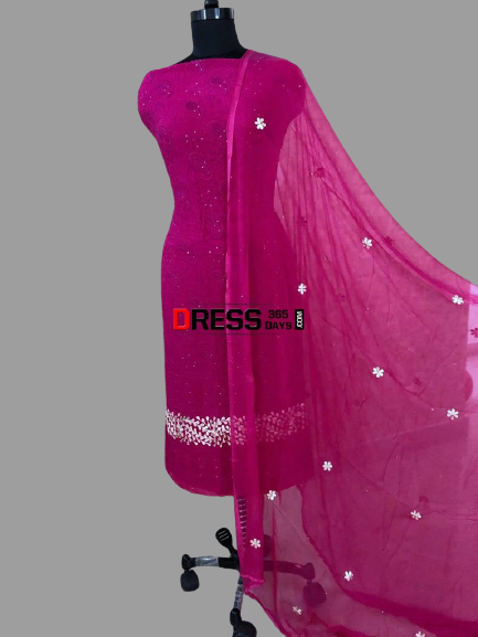Magenta Pink Chikankari Suit with Gotta Patti Daaman