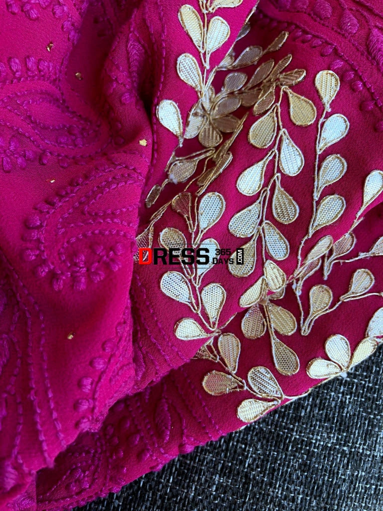 Magenta Pink Chikankari Suit With Gotta Patti Daaman Suits