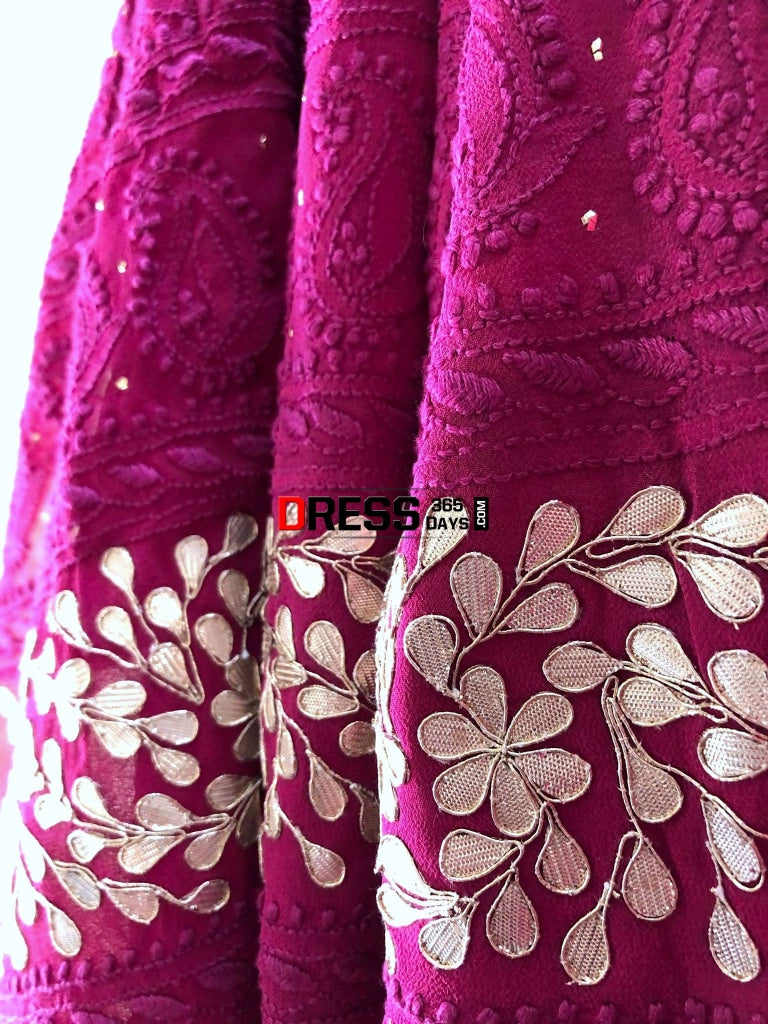Magenta Pink Chikankari Suit With Gotta Patti Daaman Suits