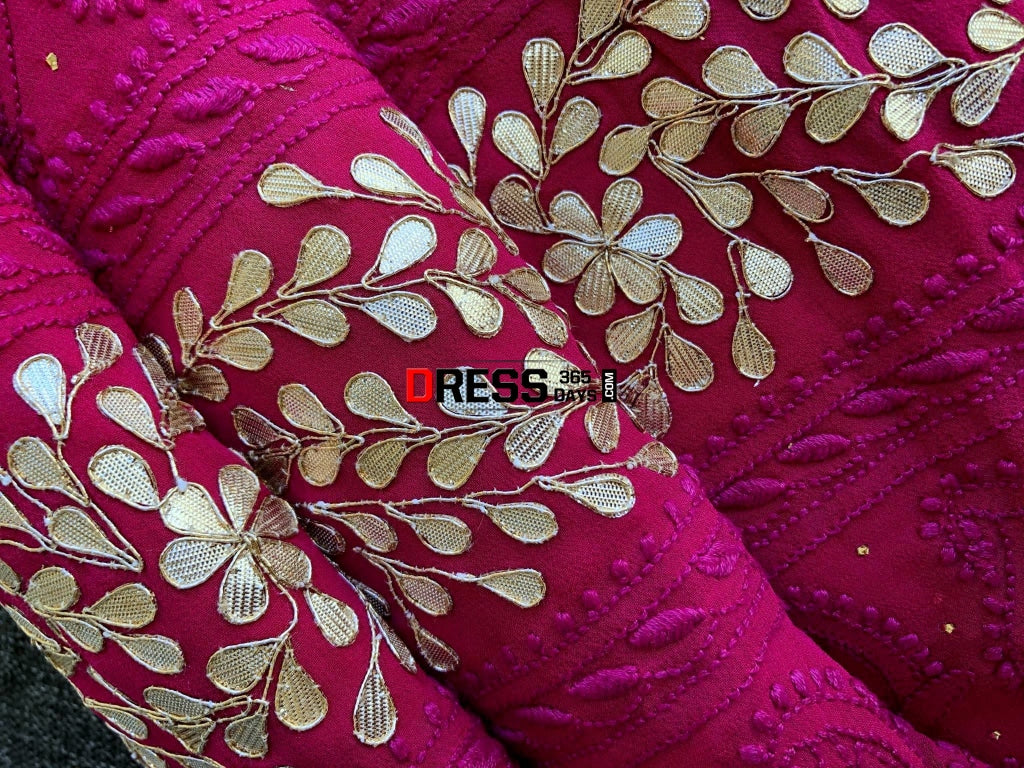Magenta Pink Chikankari Suit With Gotta Patti Daaman Suits