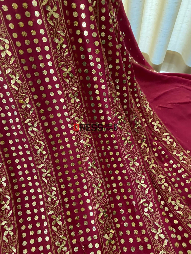 Magenta Pure Georgette Kamdani Suit Chikankari Suits