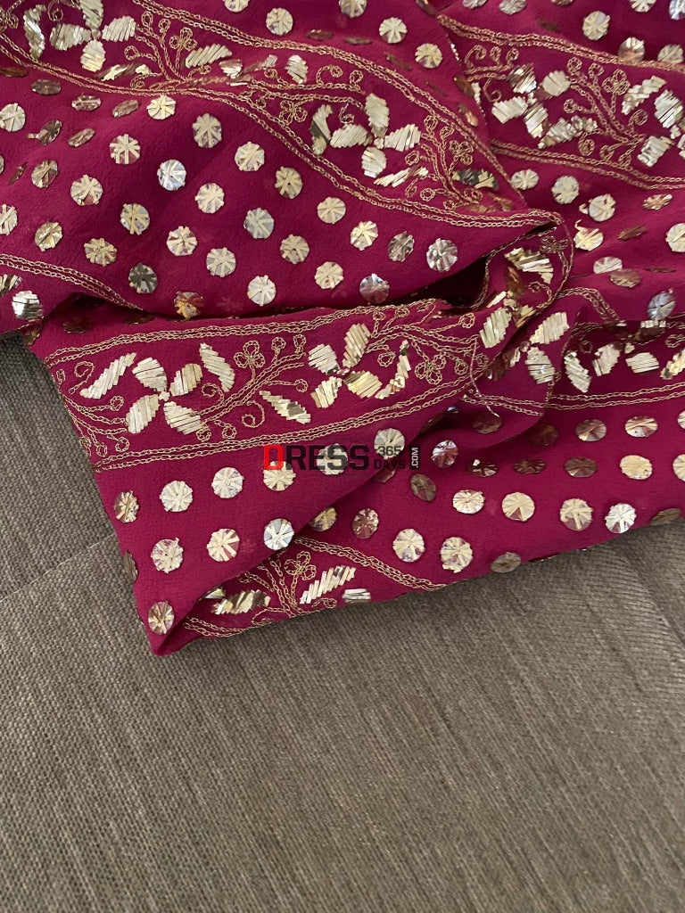 Magenta Pure Georgette Kamdani Suit Chikankari Suits