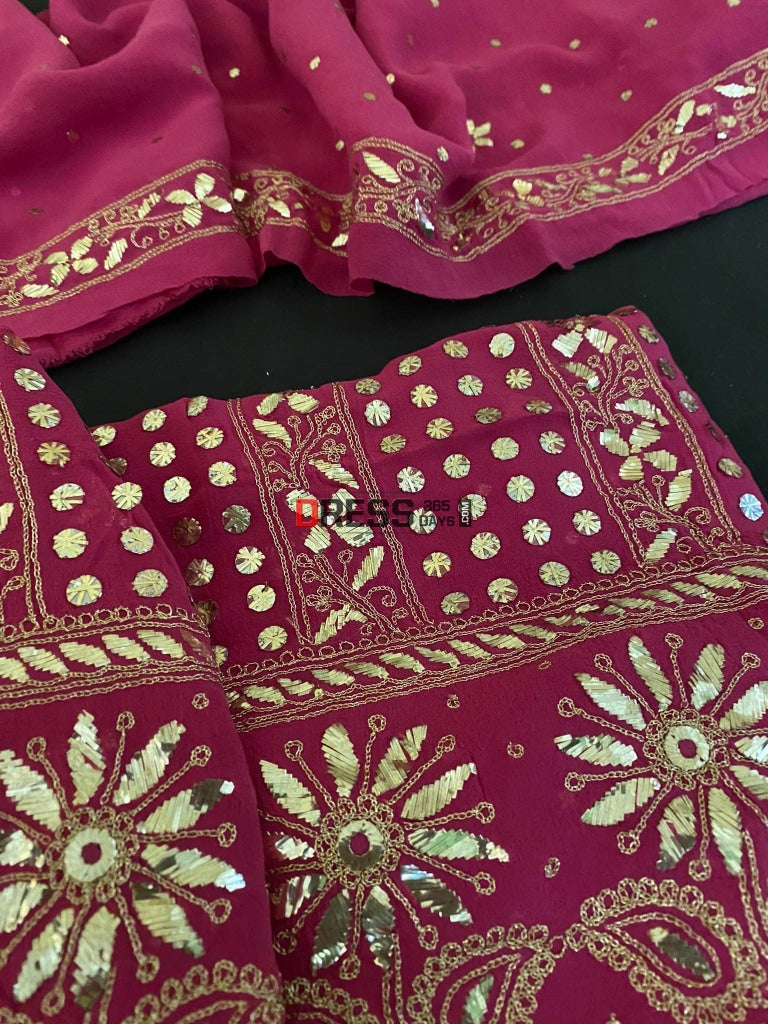 Magenta Pure Georgette Kamdani Suit Chikankari Suits