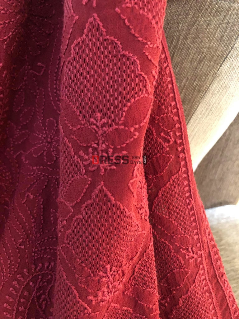 Maroon Chikankari Hand Jaali Lehenga Set