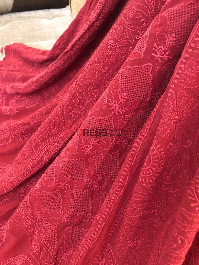 Maroon Chikankari Hand Jaali Lehenga Set