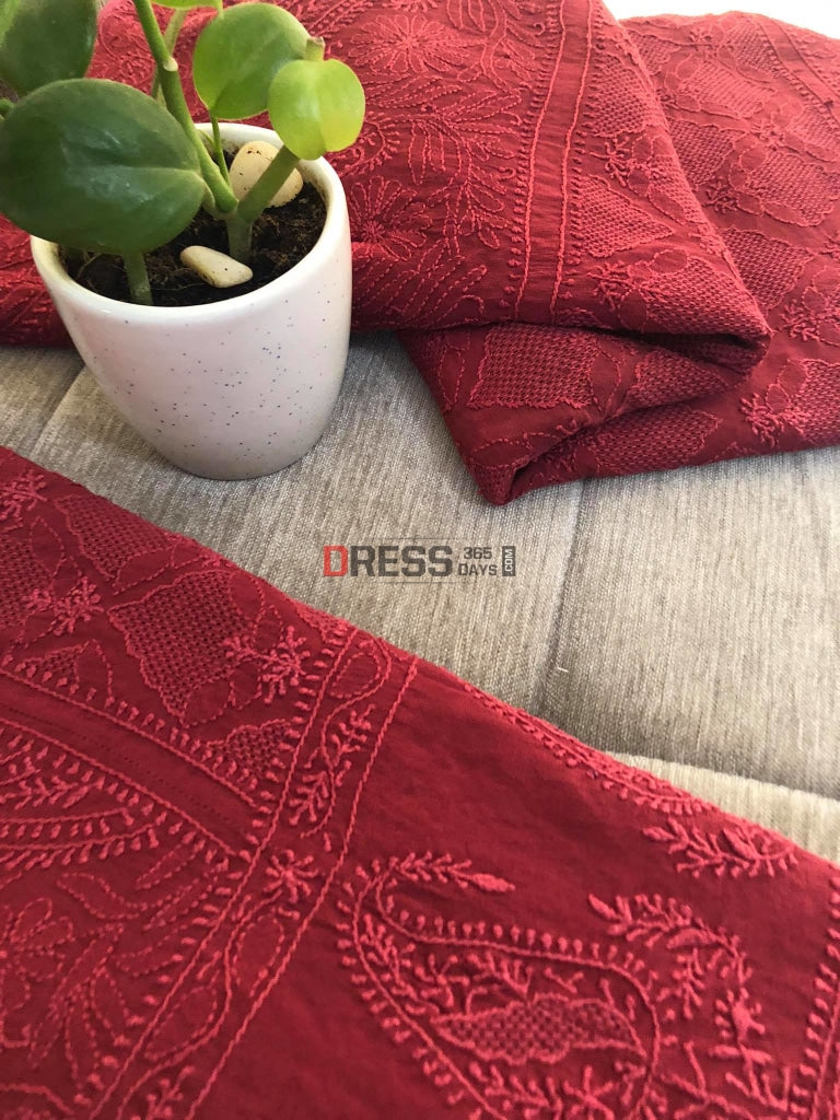 Maroon Chikankari Hand Jaali Lehenga Set