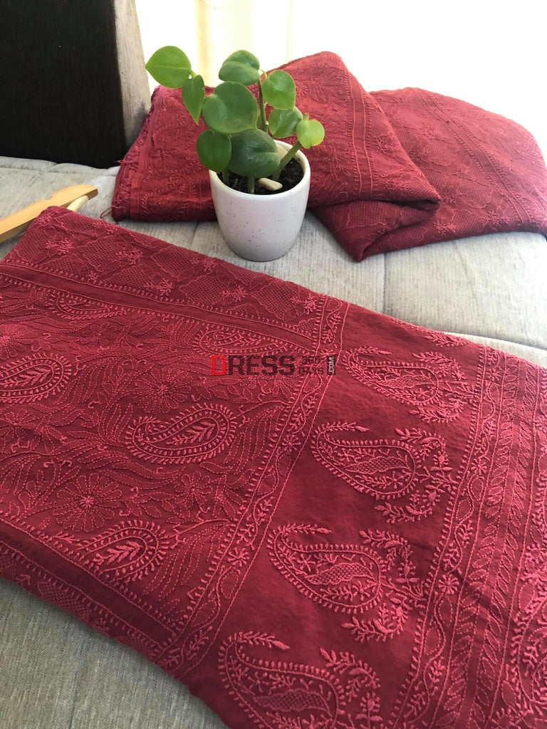 Maroon Chikankari Hand Jaali Lehenga Set