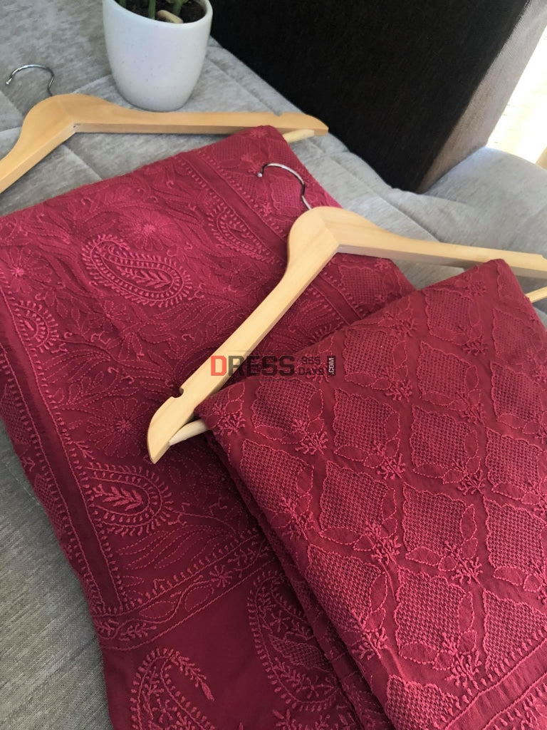 Maroon Chikankari Hand Jaali Lehenga Set