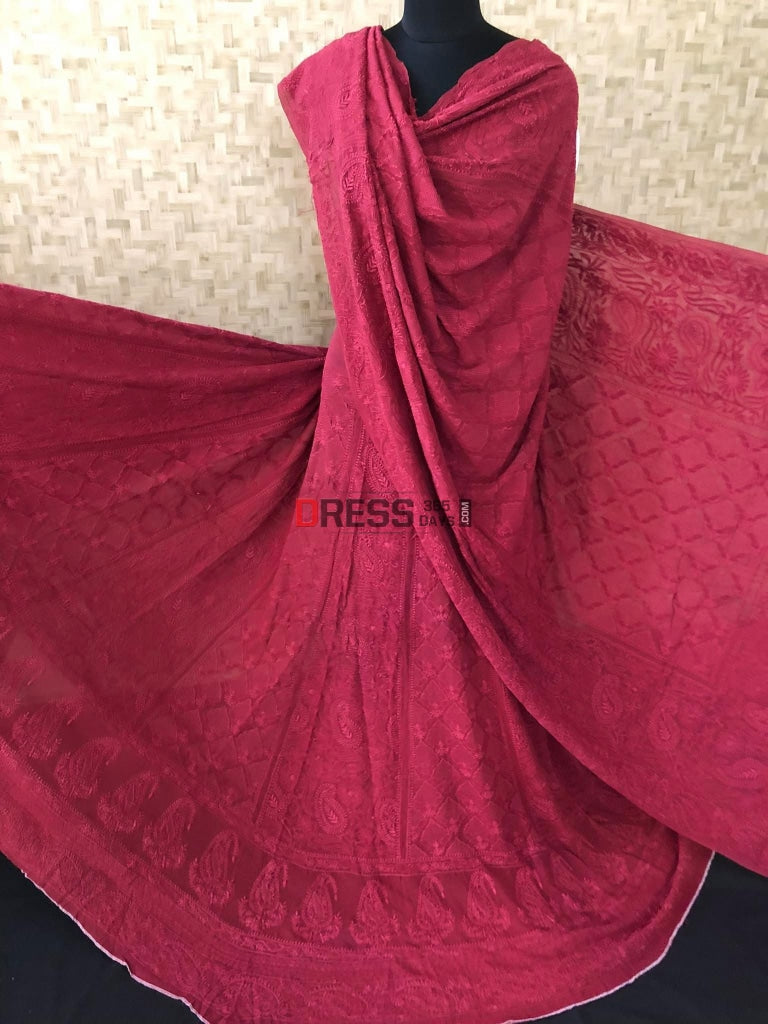 Maroon Chikankari Hand Jaali Lehenga Set