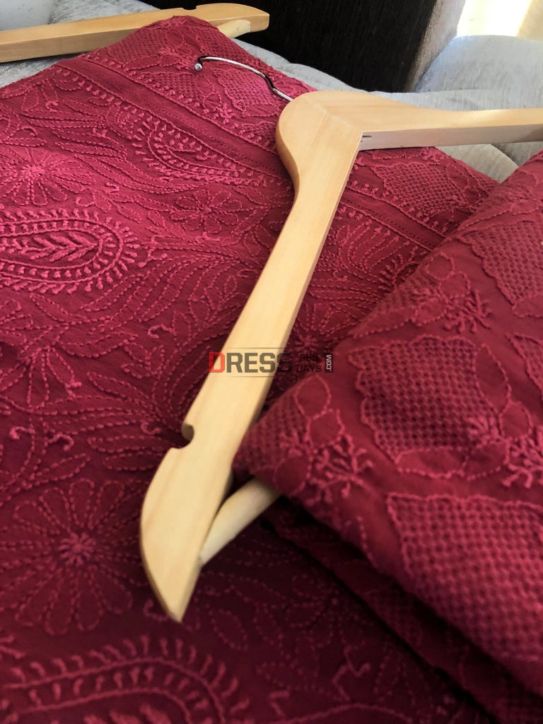 Maroon Chikankari Hand Jaali Lehenga Set