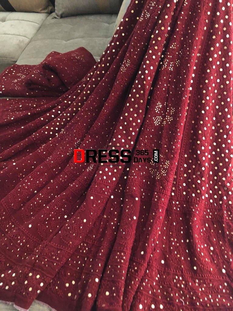 Maroon Kamdani Lucknowi Chikankari Lehenga Set