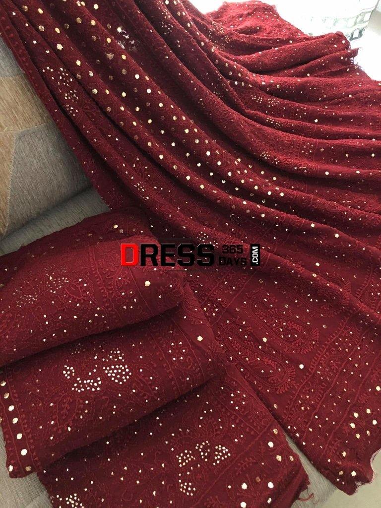 Maroon Kamdani Lucknowi Chikankari Lehenga Set
