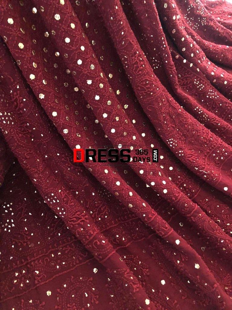 Maroon Kamdani Lucknowi Chikankari Lehenga Set