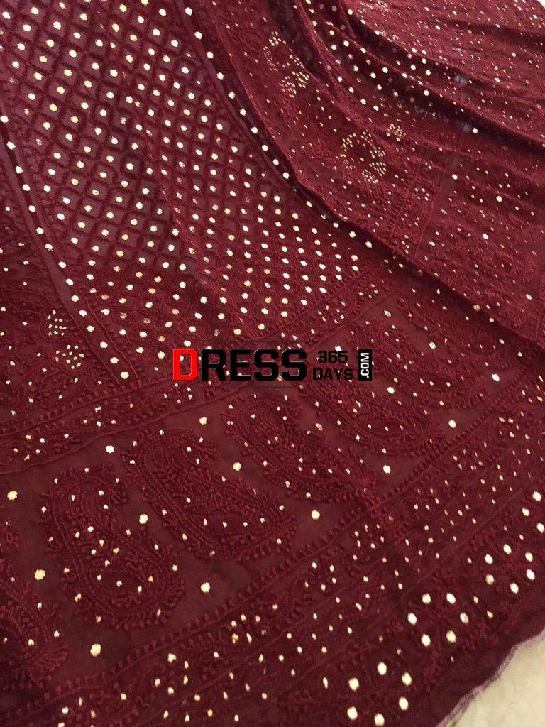 Maroon Kamdani Lucknowi Chikankari Lehenga Set
