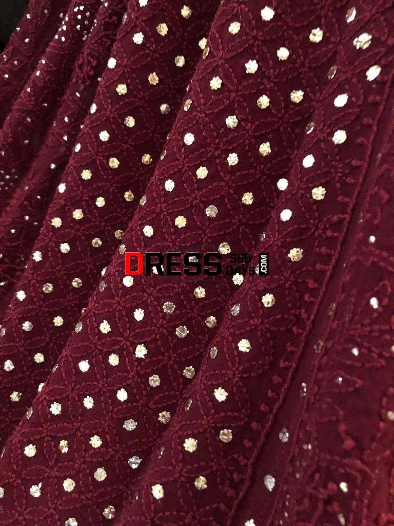 Maroon Kamdani Lucknowi Chikankari Lehenga Set