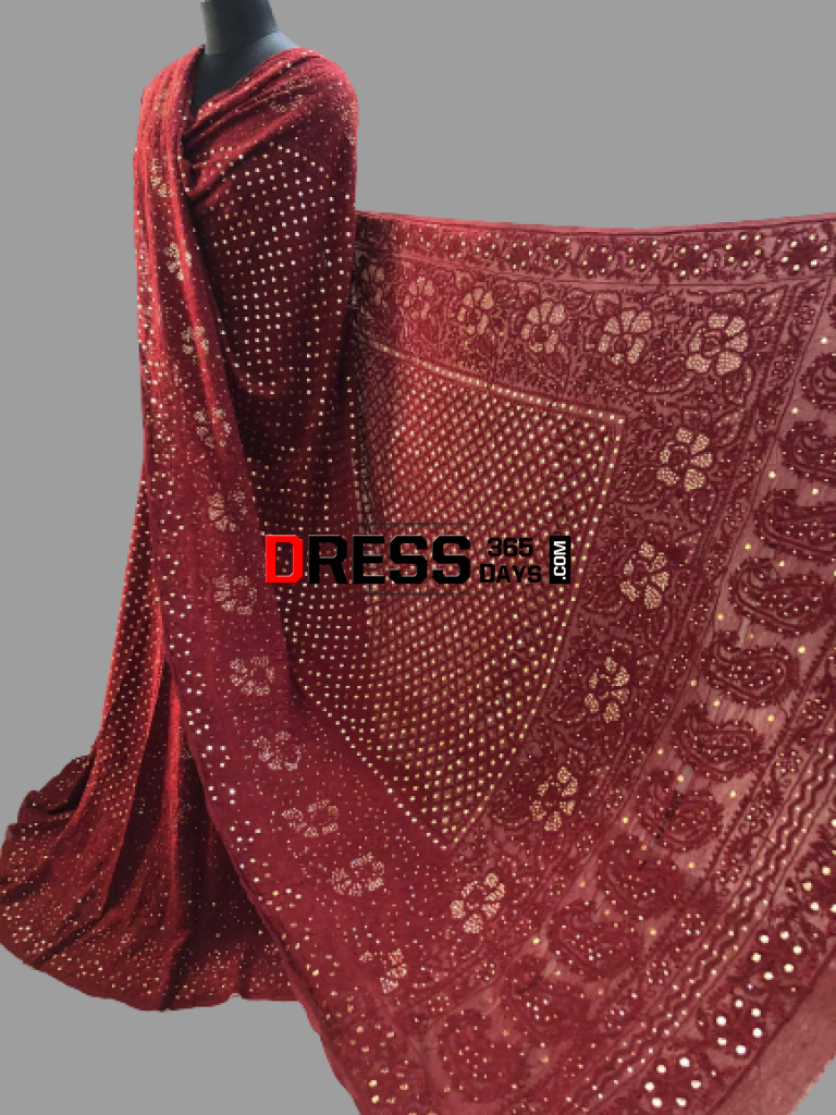 Maroon Kamdani Lucknowi Chikankari Lehenga Set