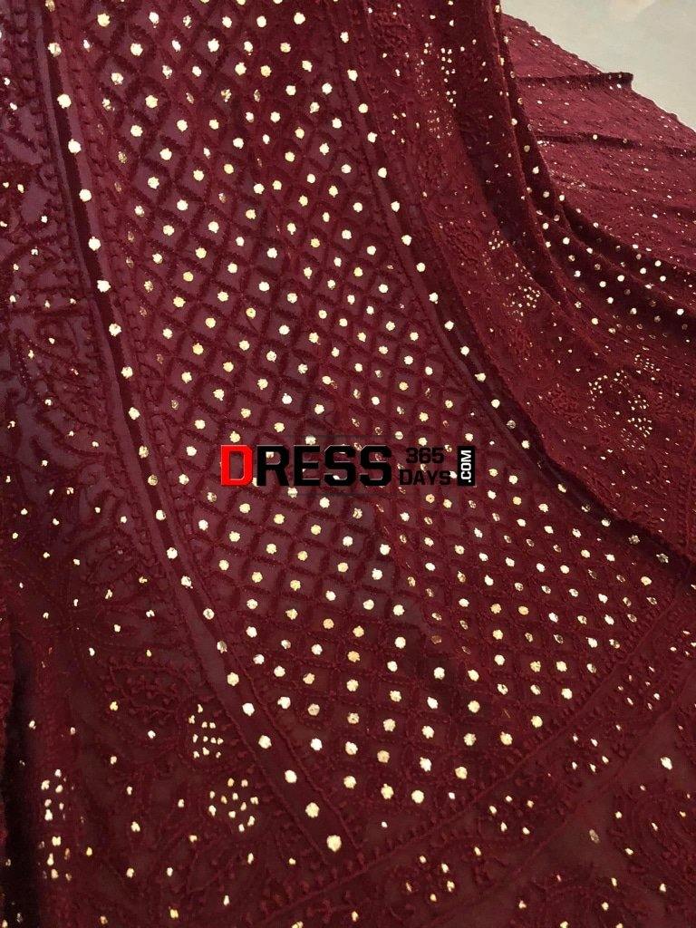 Maroon Kamdani Lucknowi Chikankari Lehenga Set