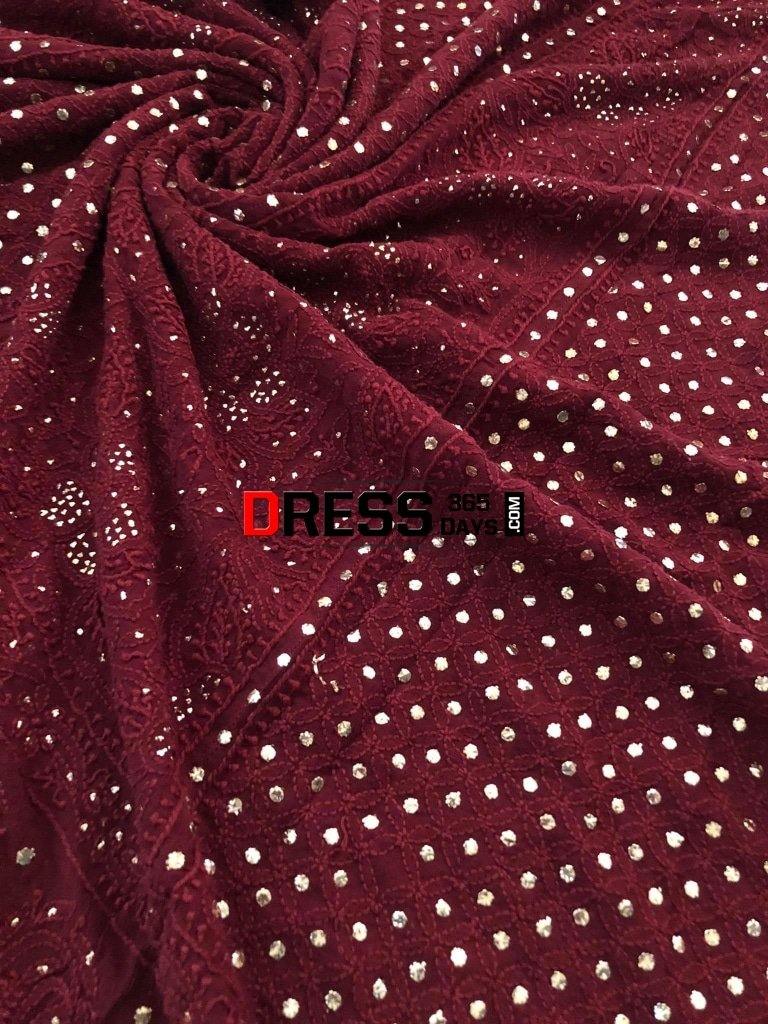 Maroon Kamdani Lucknowi Chikankari Lehenga Set